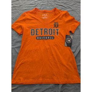 Detroit Tigers Womens V Neck Shirt Orange Baseball Fan Tee CSA Official MLB